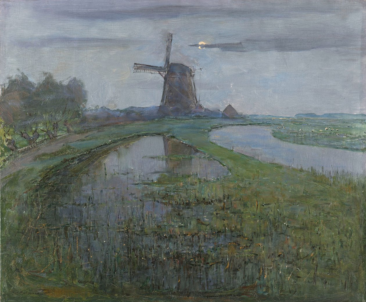 沿河的Oostzijdse磨坊，约1903年（布面油画） 作者 彼得·蒙德里安