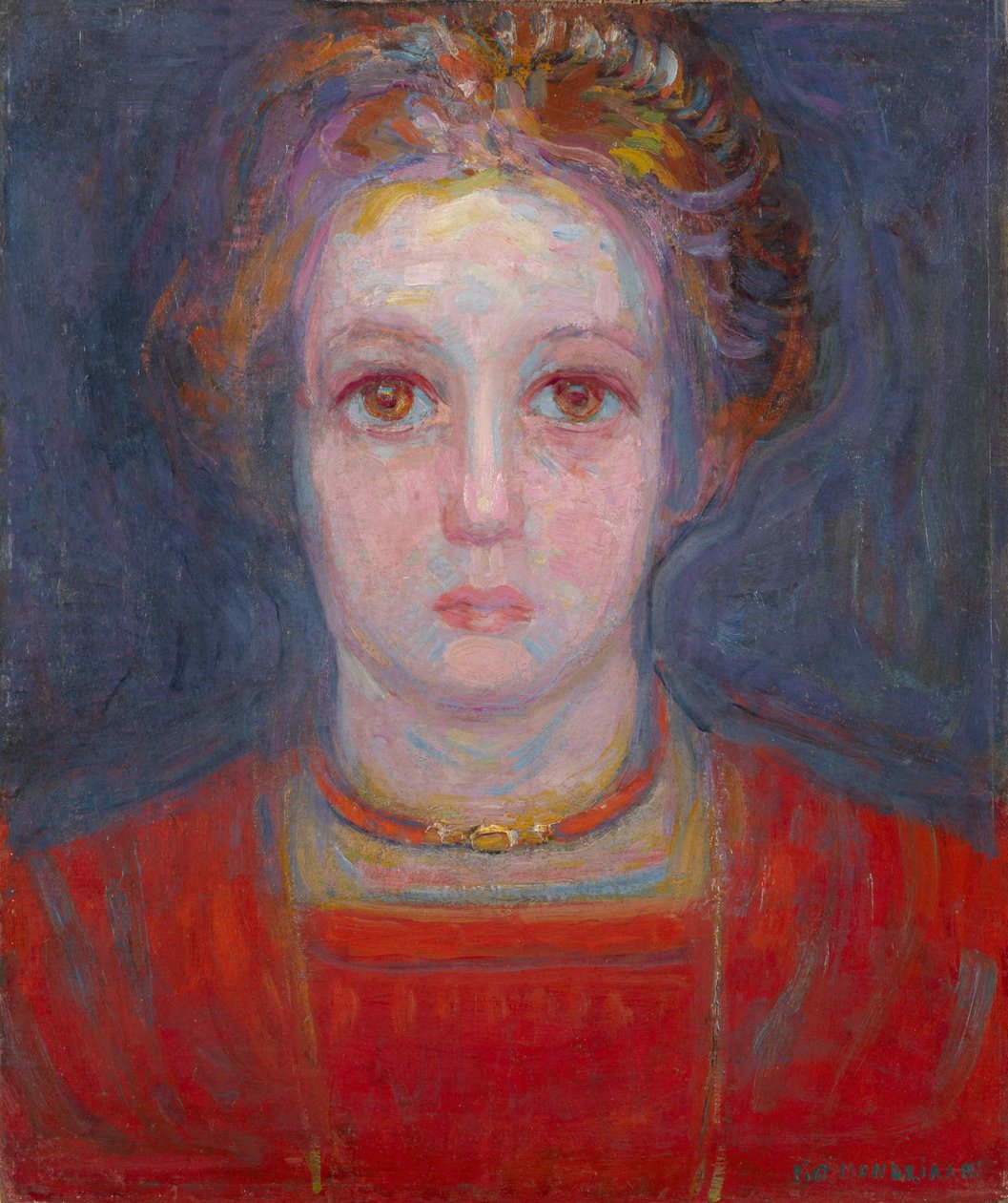 一个穿红衣服的女孩的肖像，1908年。 作者 彼得·蒙德里安