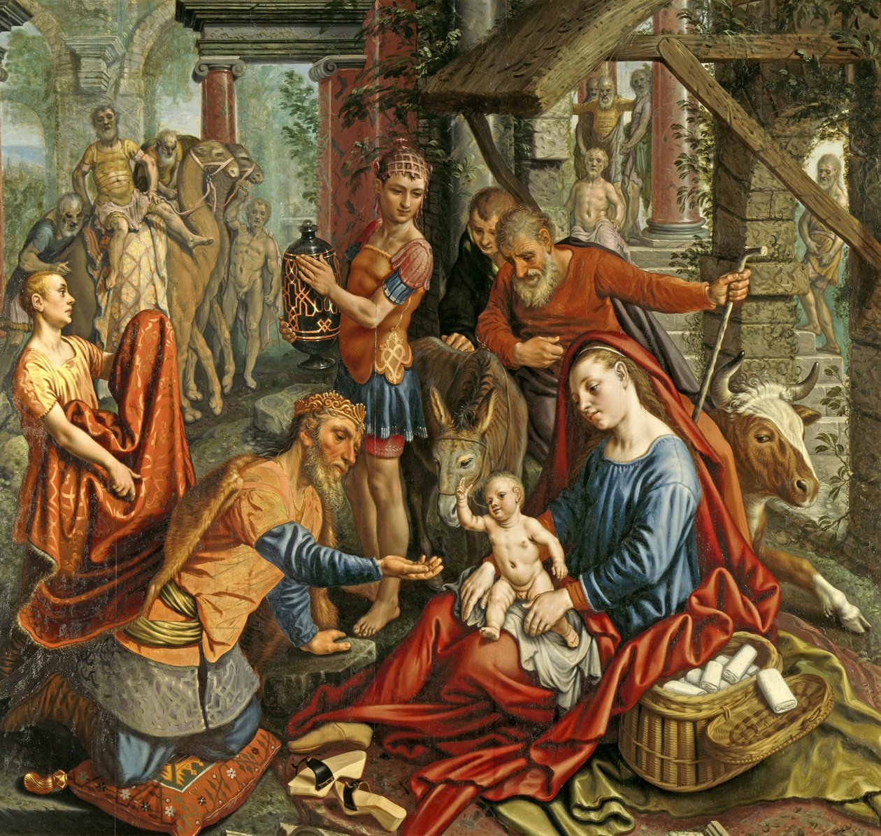“魔法师的崇拜”，中央小组，c.1560 作者 彼得·埃森（Pieter Aertsen）