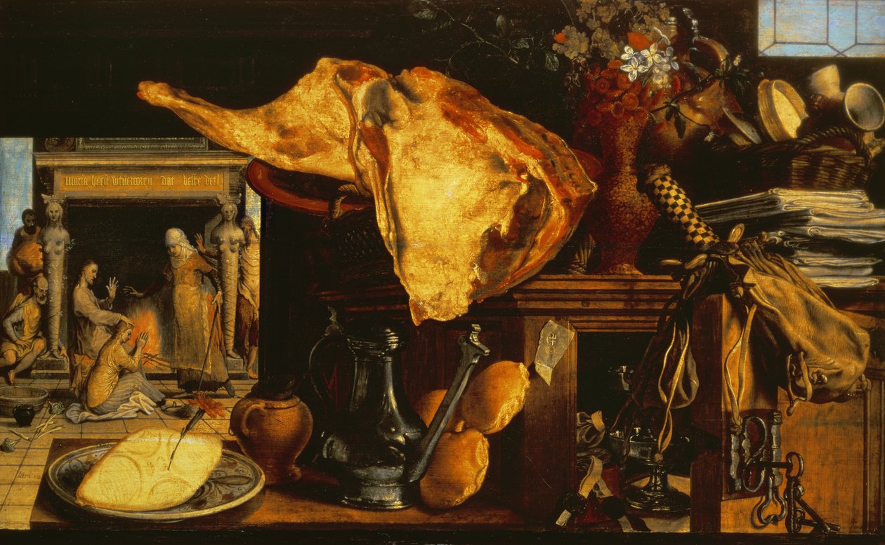 Vanitas静物（Christ with Mary and Martha），1552（小组） 作者 彼得·埃森（Pieter Aertsen）