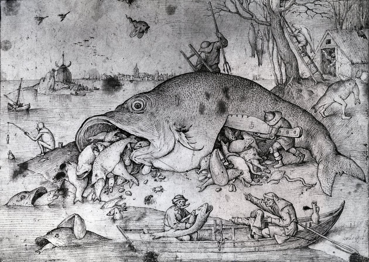 大鱼吃小鱼，1556（笔和墨水在纸上） 作者 彼得·布鲁格（Pieter Bruegel）