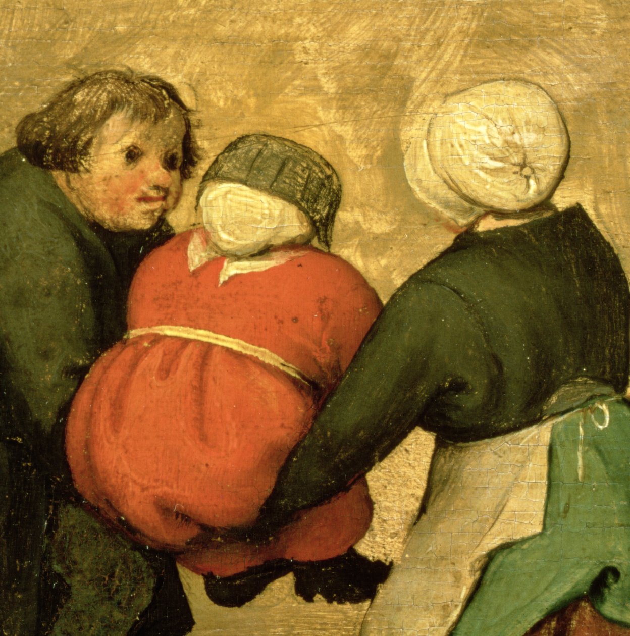 儿童游戏（Kinderspiele）：由另外两个孩子携带的孩子的细节，1560（细节68945） 作者 彼得·布鲁格（Pieter Bruegel）