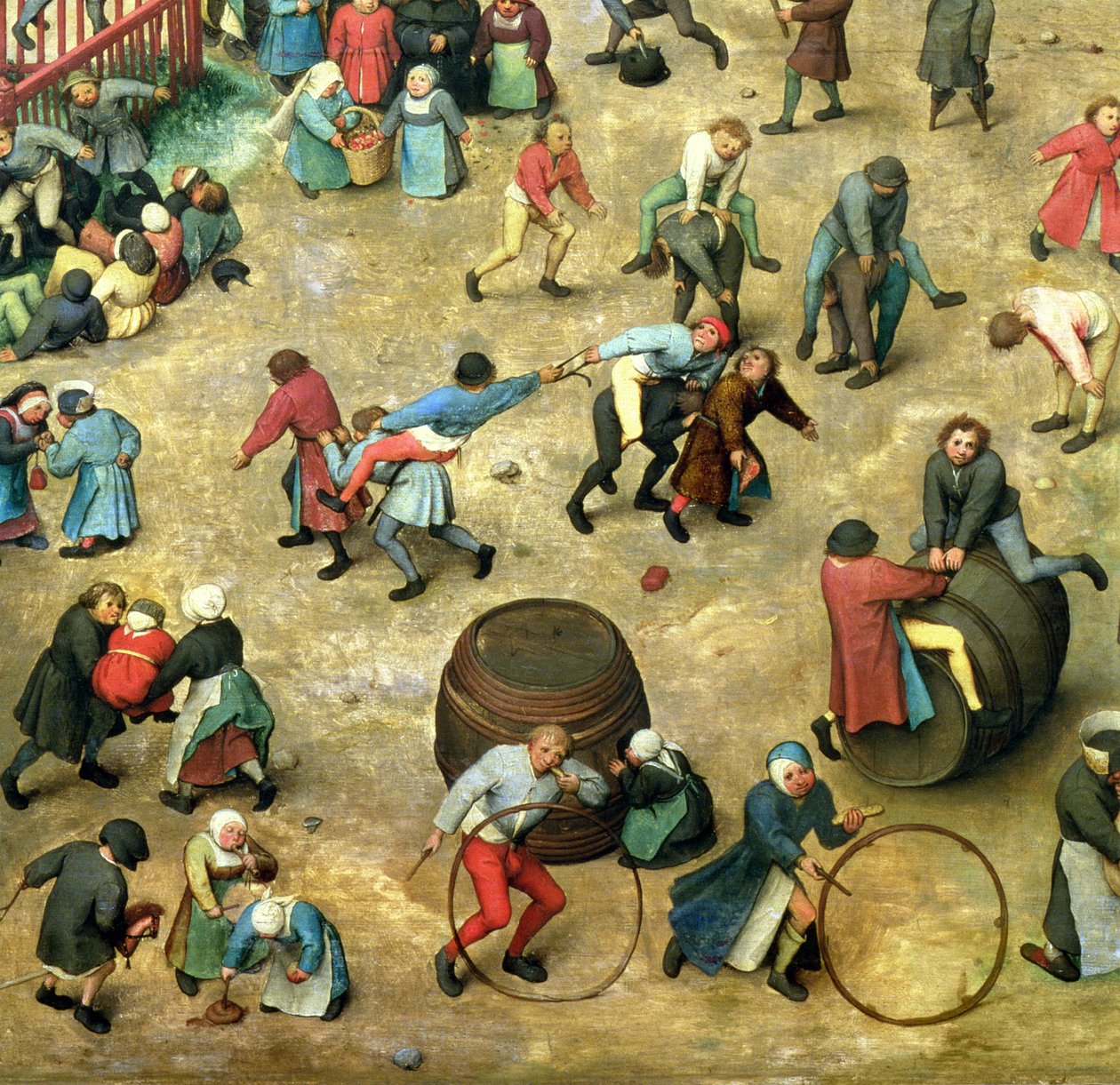 儿童游戏（Kinderspiele）：显示各种游戏的底部细节，1560（细节68945） 作者 彼得·布鲁格（Pieter Bruegel）