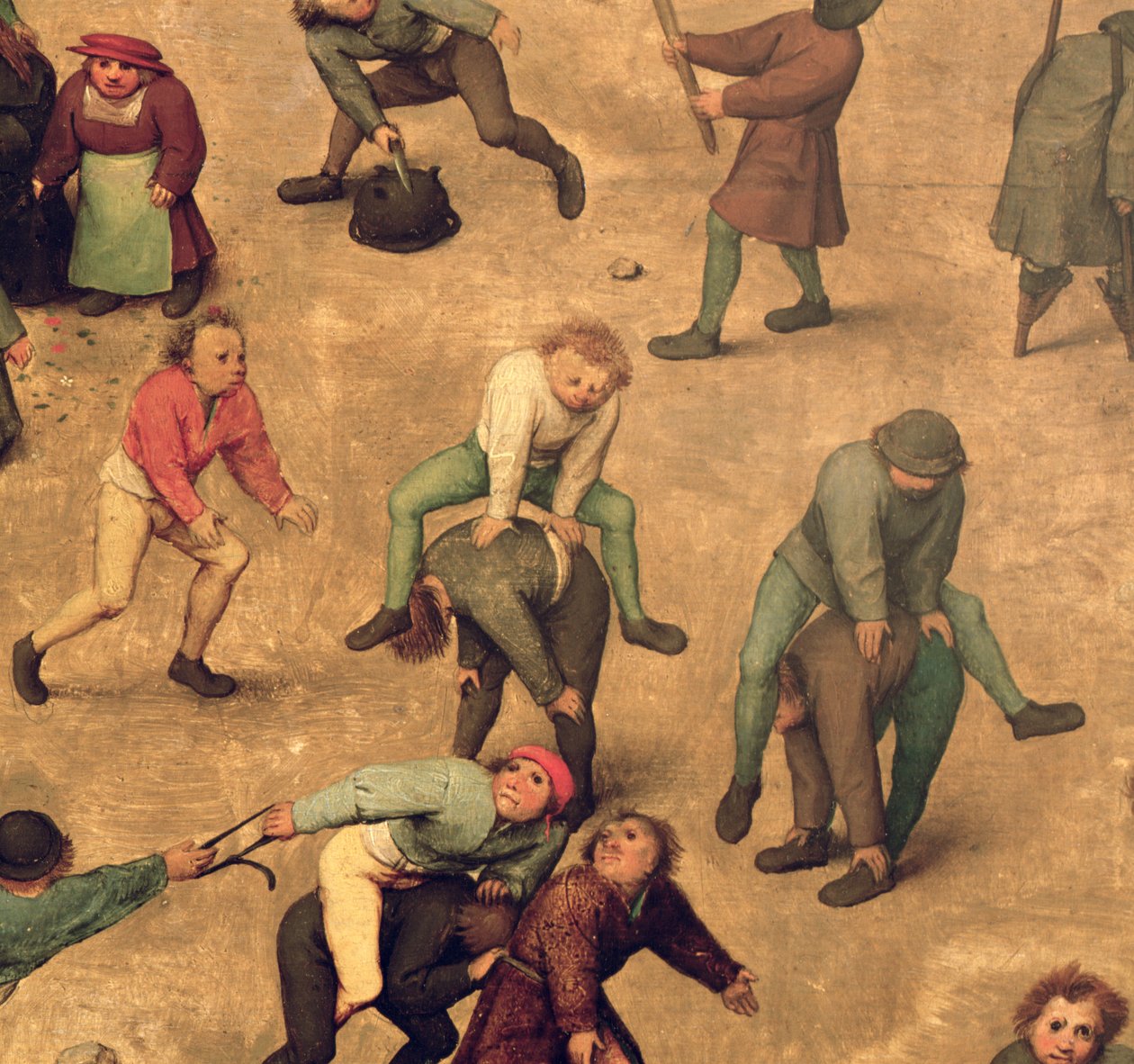 儿童游戏（Kinderspiele）：儿童玩蛙跳的细节，1560（细节68945） 作者 彼得·布鲁格（Pieter Bruegel）