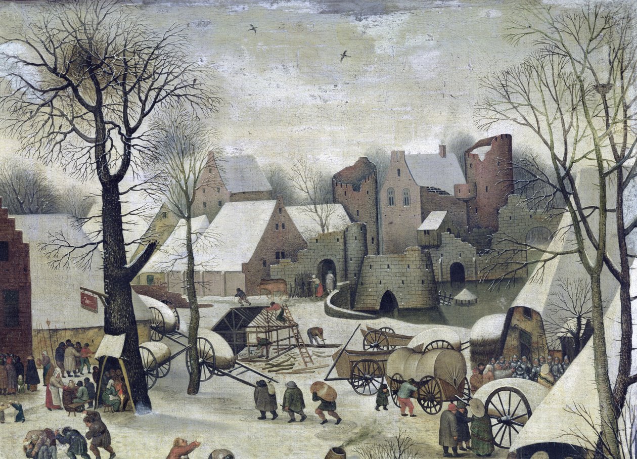 伯利恒人口普查，房屋和防御工事的细节 作者 彼得·布鲁格（Pieter Bruegel）
