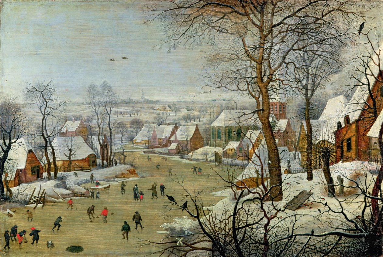 与溜冰者和鸟陷井的冬天风景 作者 彼得·布鲁格（Pieter Brueghel）