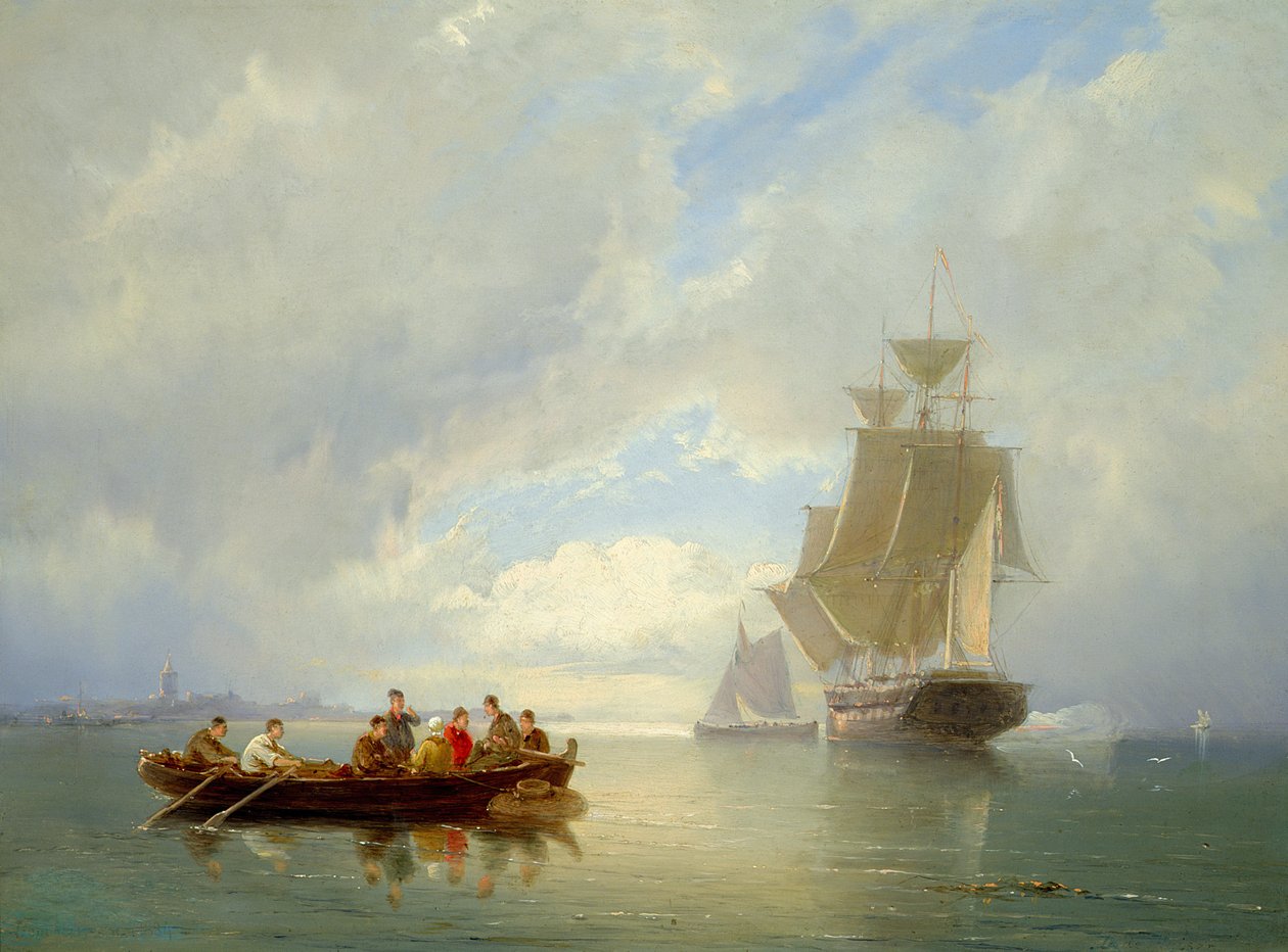 一艘船被划船和一艘划艇 作者 彼得·克里斯蒂安（Pieter Christiaan Cornelis Dommelshuizen）
