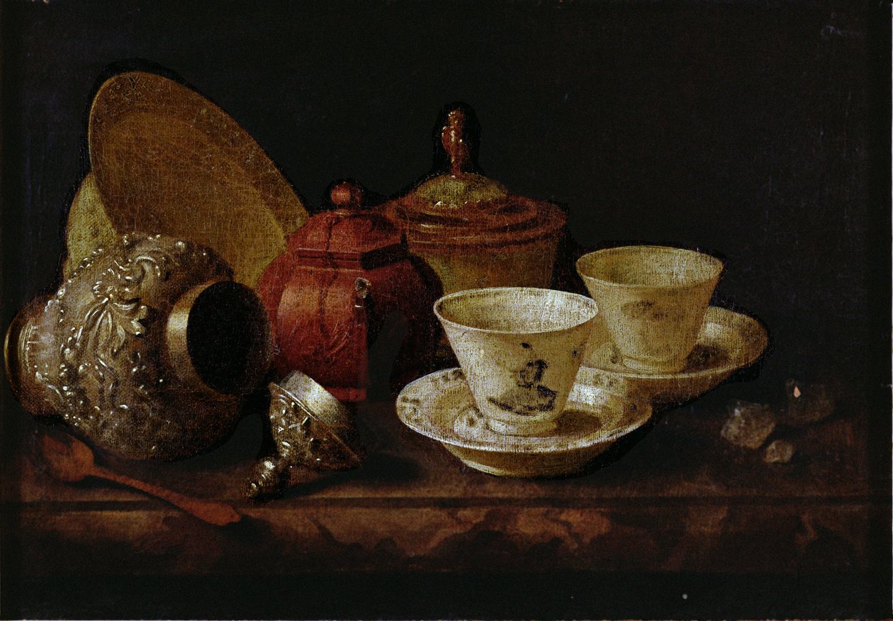 静物与茶杯 作者 彼得·格里兹（Pieter Gerritsz）。范·罗斯特兰