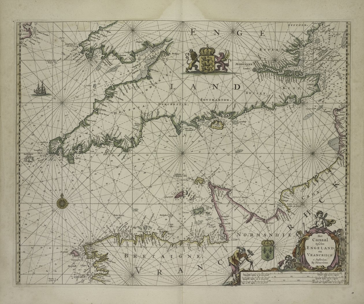 1666年的古董地图（彩色雕刻） 作者 彼得·古斯（Pieter Goos）