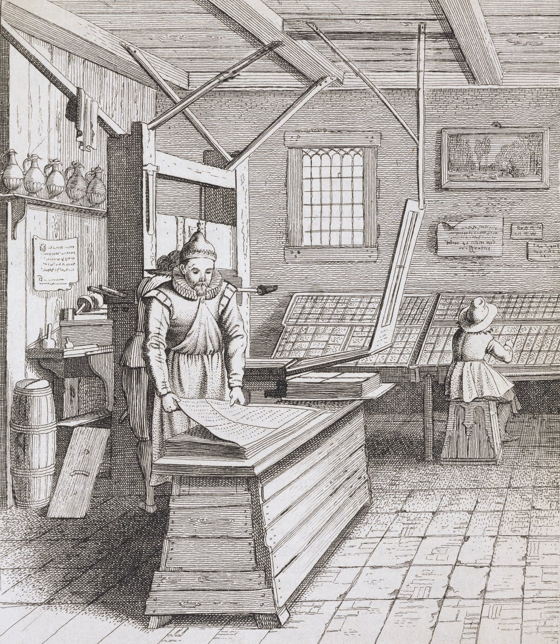 Laurens Janszoon Koster的装订，由J. van der Velde雕刻，出版于Laurens Coster van Haelrem的Laure-crans，Berste Vinder vande Boeck-druckery，作者：Petrus Scriverius，1628年（engravi） 作者 彼得·詹森（Pieter Janszoon Saenredam）