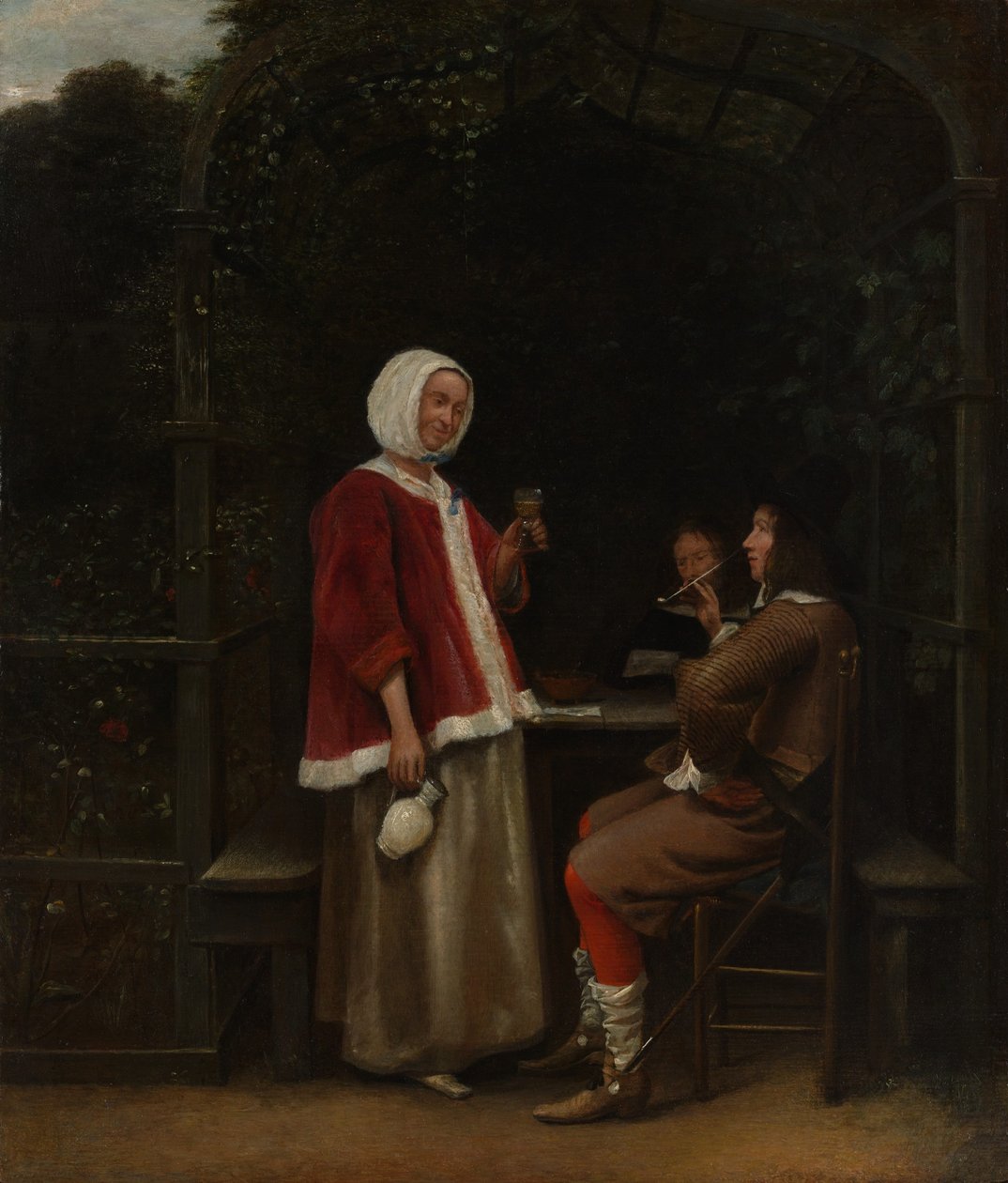 阿尔布尔的一个女人和两个男人 作者 彼得·霍克（Pieter de Hooch）