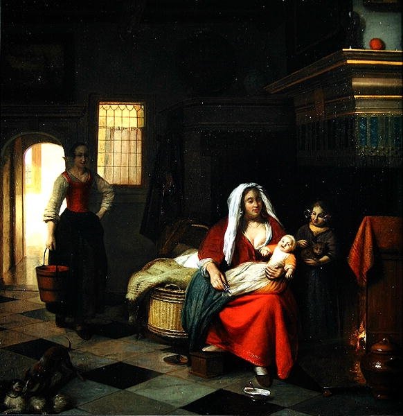 与母亲和她的孩子的内部 作者 彼得·霍克（Pieter de Hooch）