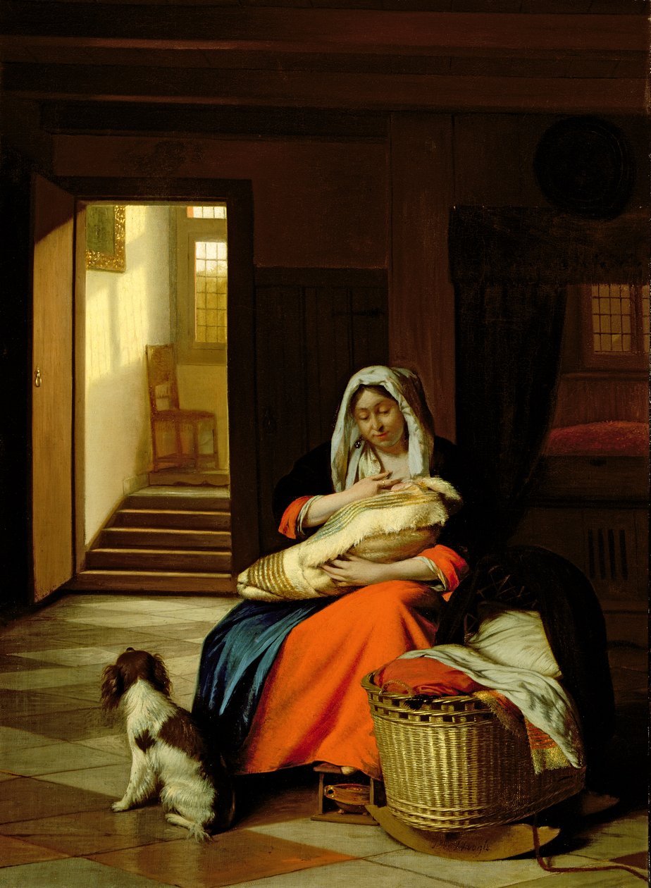 母亲护理她的孩子，1674-76 作者 彼得·霍克（Pieter de Hooch）
