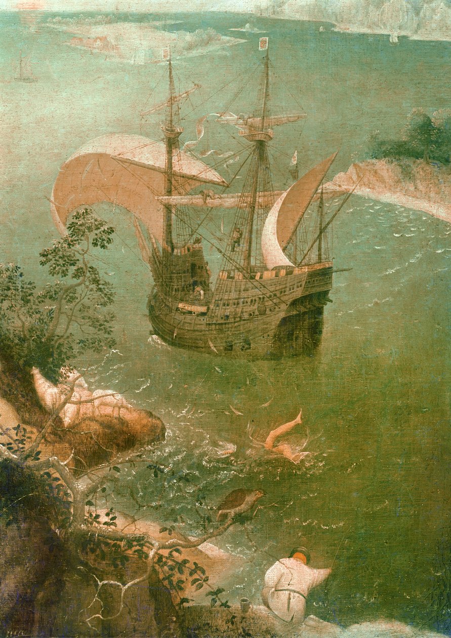 景观与伊卡洛斯的秋天，c.1555油画布细节3675 作者 彼得·布鲁格（Pieter Bruegel）