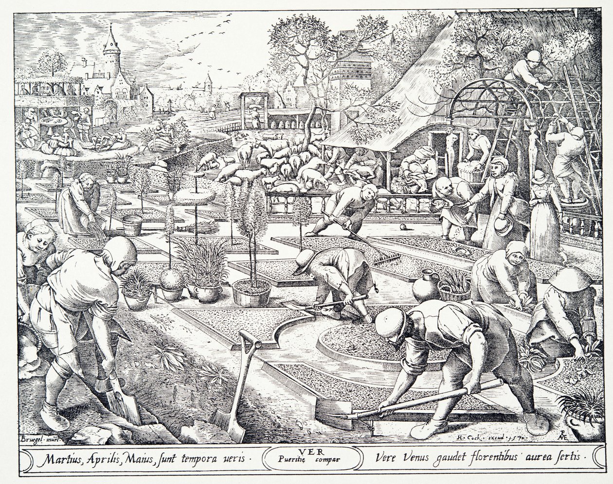 春天，由Visscher雕刻，1570年 作者 彼得·布鲁格（Pieter Bruegel）