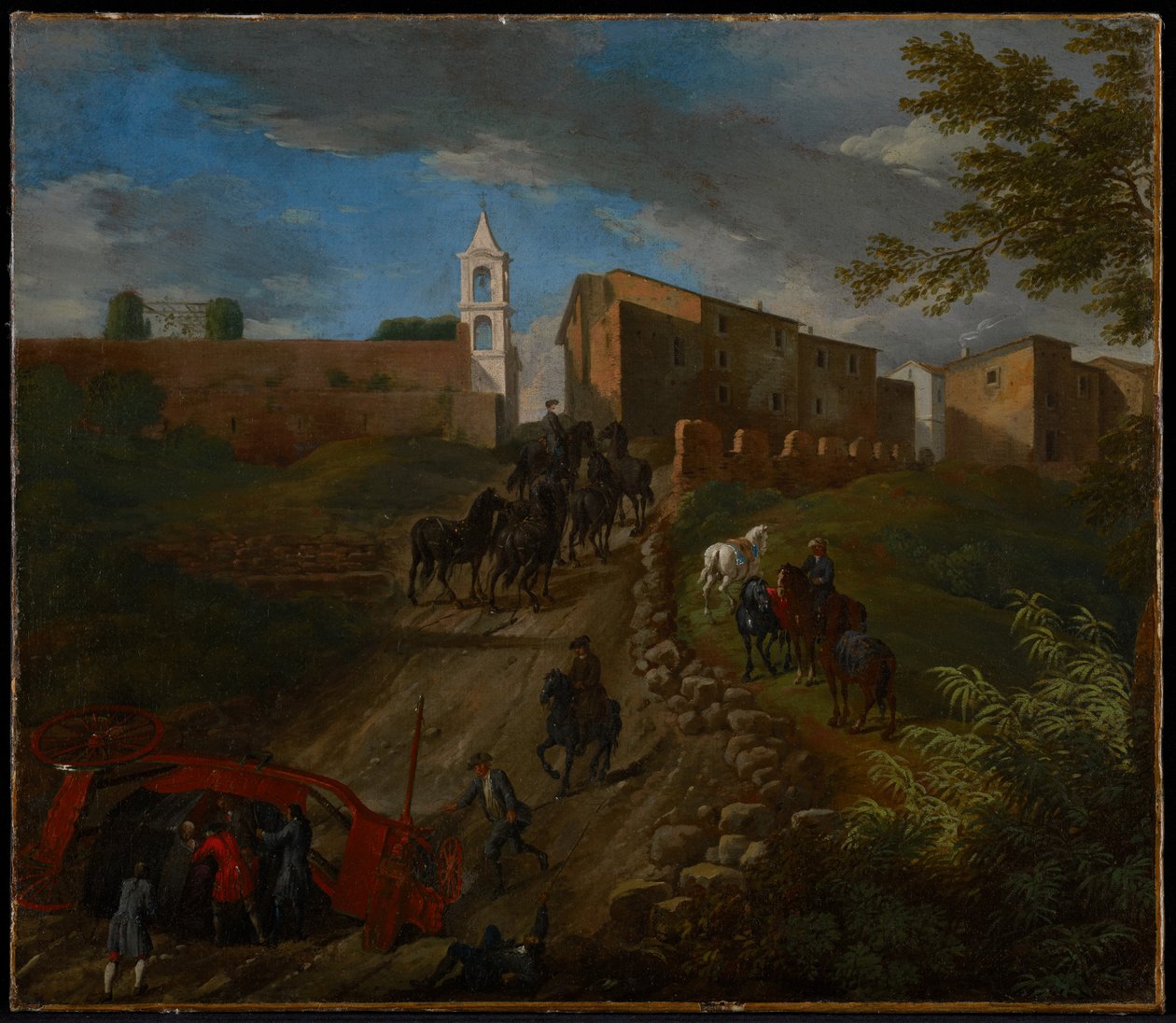 教练和旅行者在罗马附近的Madonna del Riposo 作者 彼得·范·布洛门（Pieter van Bloemen）