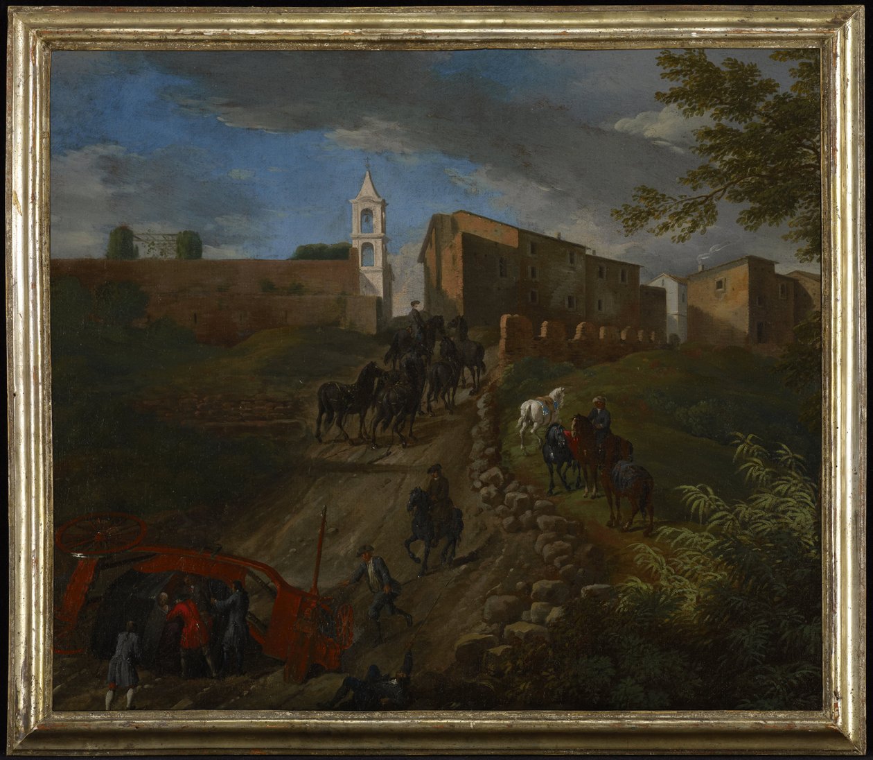 教练和旅行者在罗马附近的Madonna del Riposo 作者 彼得·范·布洛门（Pieter van Bloemen）
