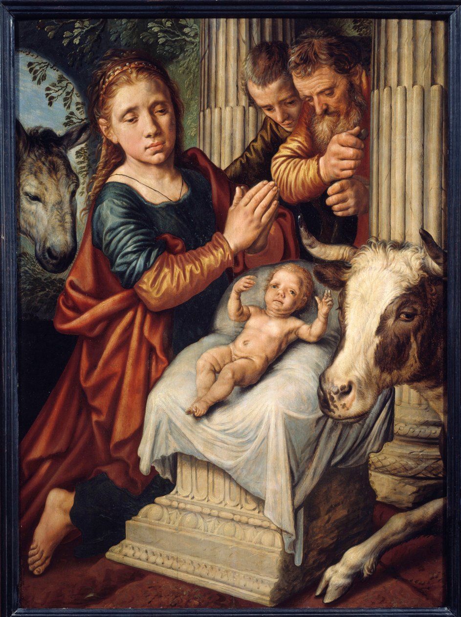 The Adoration of the Shepherds Painting by Pieter Aersten (1508-1570) (ec.holl.) 16th century Sun. 0,87x0,63 m Rouen, Musee des Beaux Arts 作者 彼得·埃森（Pieter Aertsen）