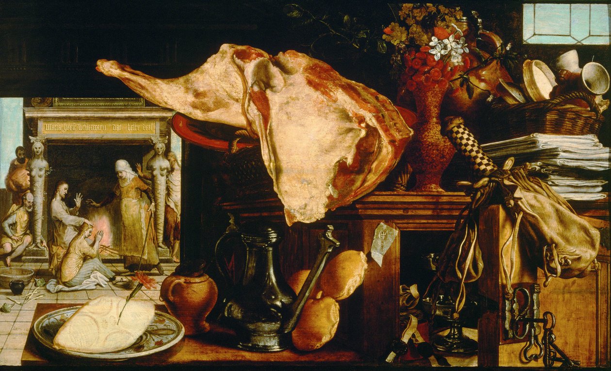 “Vanitas et Christ chez Marthe et Marie”（Vanity Still Life（Christ in the House of Martha and Mary）Peinture de Pieter Aertsen (1508-1575) - 1552 - 木头油彩暗淡 61,5x101 cm 维也纳艺术史博物馆 作者 彼得·埃森（Pieter Aertsen）