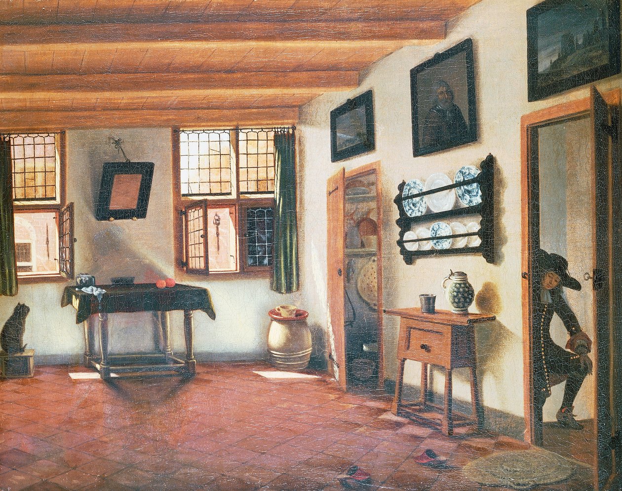 荷兰房子的内部，约1670年，由Pieter Janssens Elinga（1623-1683）绘制，48x60厘米 作者 彼得·詹森斯（Pieter Janssens）