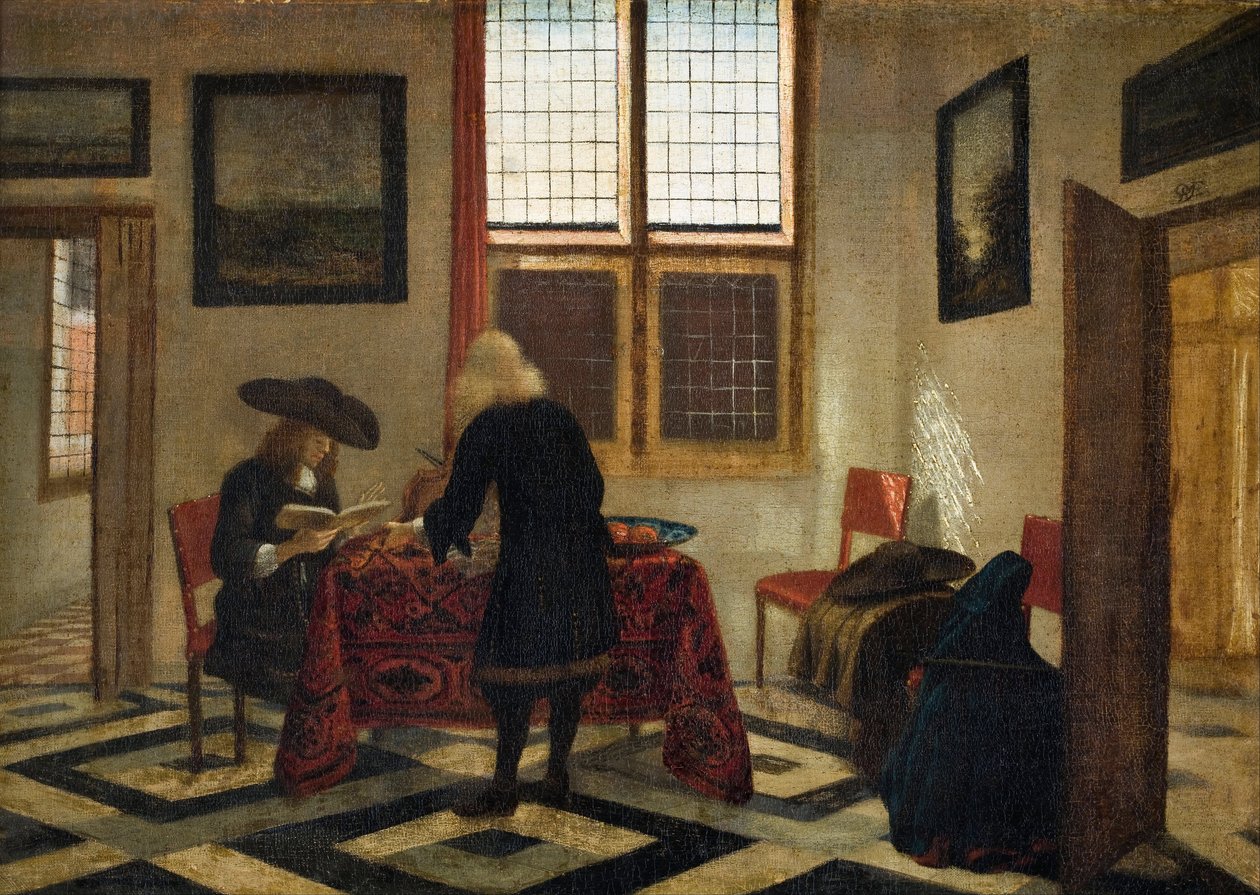 室内场景--彼得-杨森斯-埃林加（1623-1682）的画作--布面油画--41,5x58--霍尔维尔斯卡博物馆，斯德哥尔摩 作者 彼得·詹森斯（Pieter Janssens）
