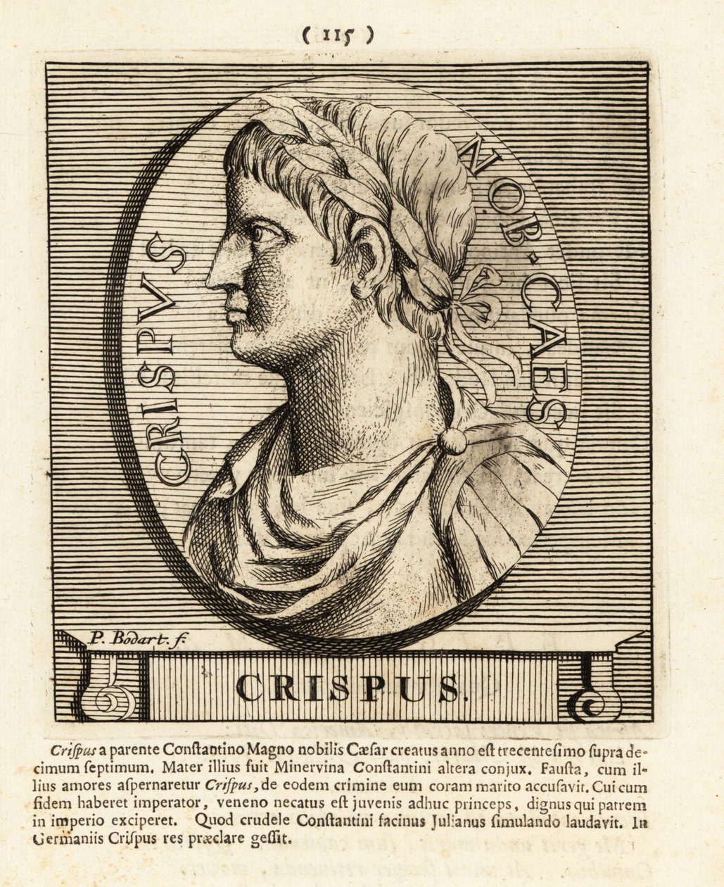 弗拉维乌斯·尤利乌斯·克里斯普斯 (Flavius Julius Crispus)，罗马皇帝君士坦丁大帝之子，1724 年（雕刻） 作者 彼得·博达特