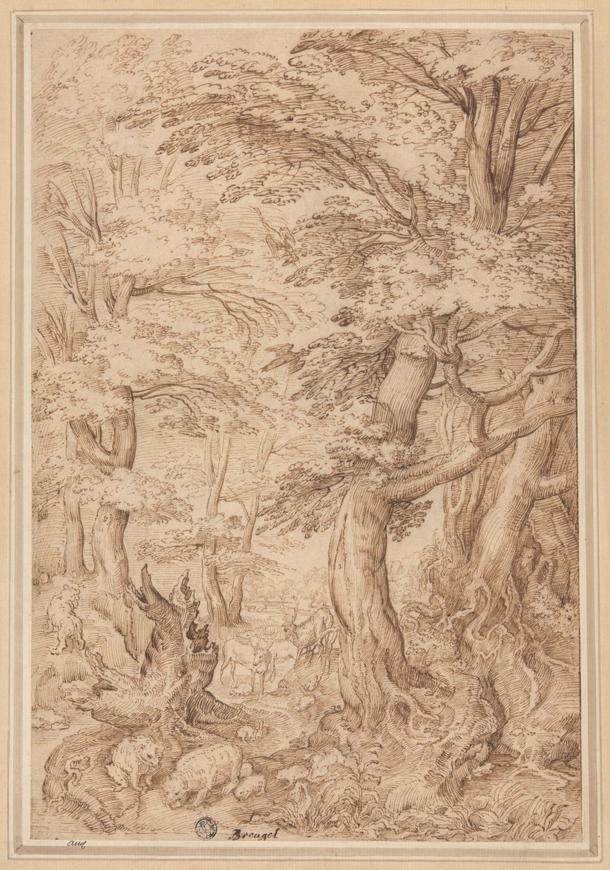 有野生动物的森林景观 作者 彼得·布鲁格（Pieter Bruegel）