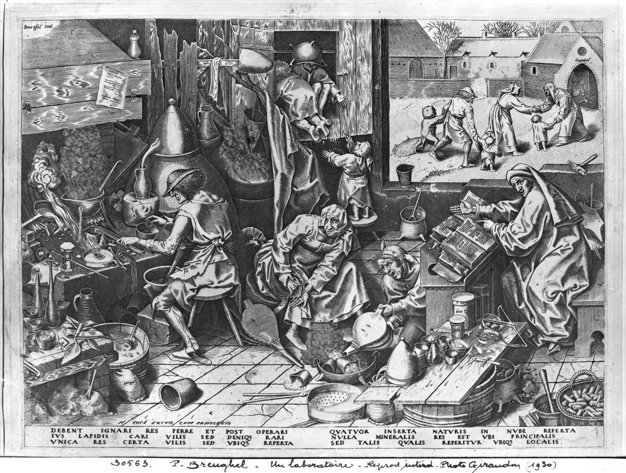 工作中的炼金术士，由Hieronymus Cock雕刻（c.1510-70） 作者 彼得·布鲁格（Pieter Bruegel）