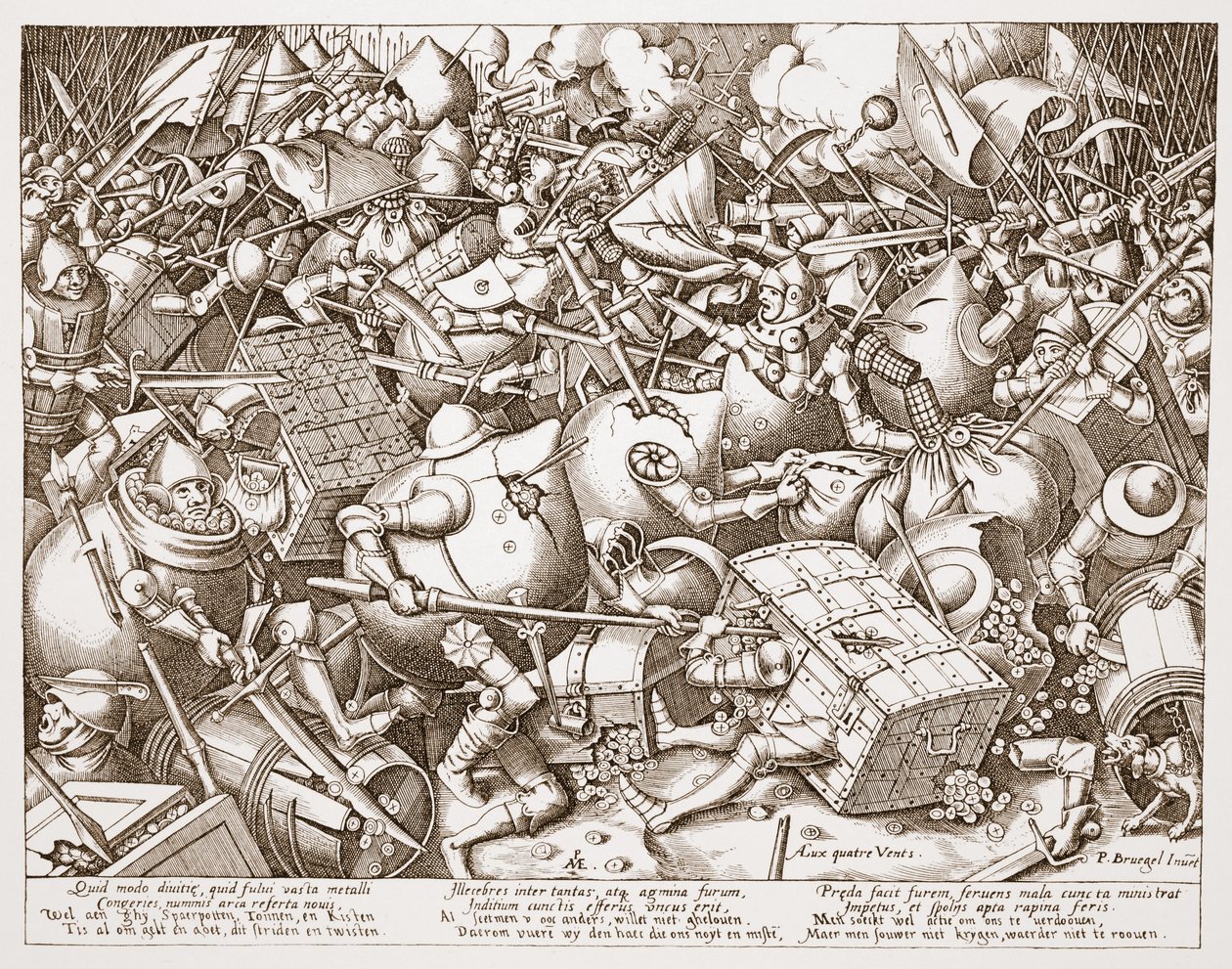 1570年后，由彼得·范德海登雕刻的“金钱之战” 作者 彼得·布鲁格（Pieter Bruegel）