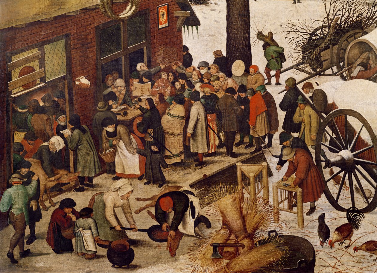 伯利恒人口普查，人口普查办公室的详细信息 作者 彼得·布鲁格（Pieter Bruegel）