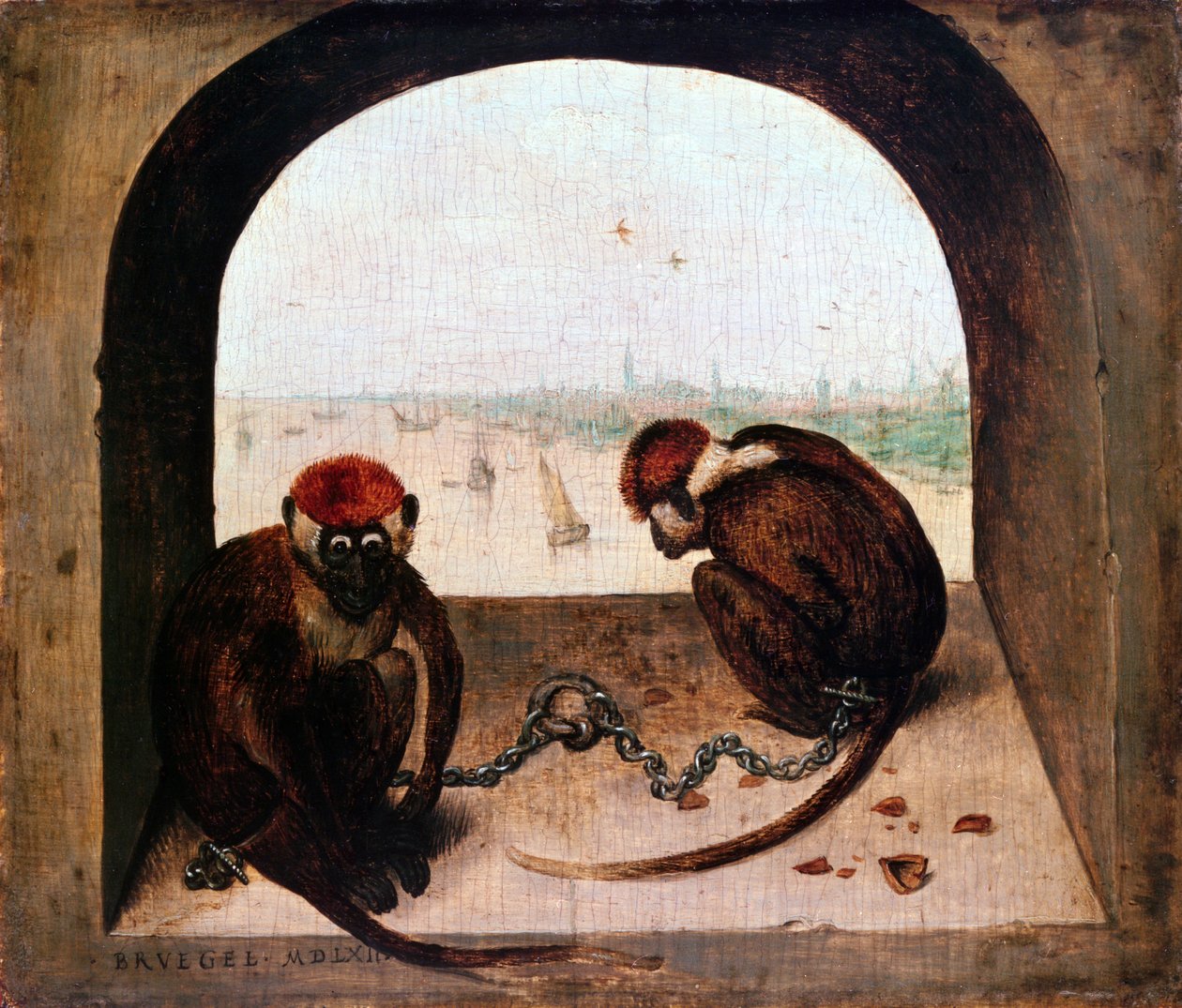 两只猴子，1562年 作者 彼得·布鲁格（Pieter Bruegel）