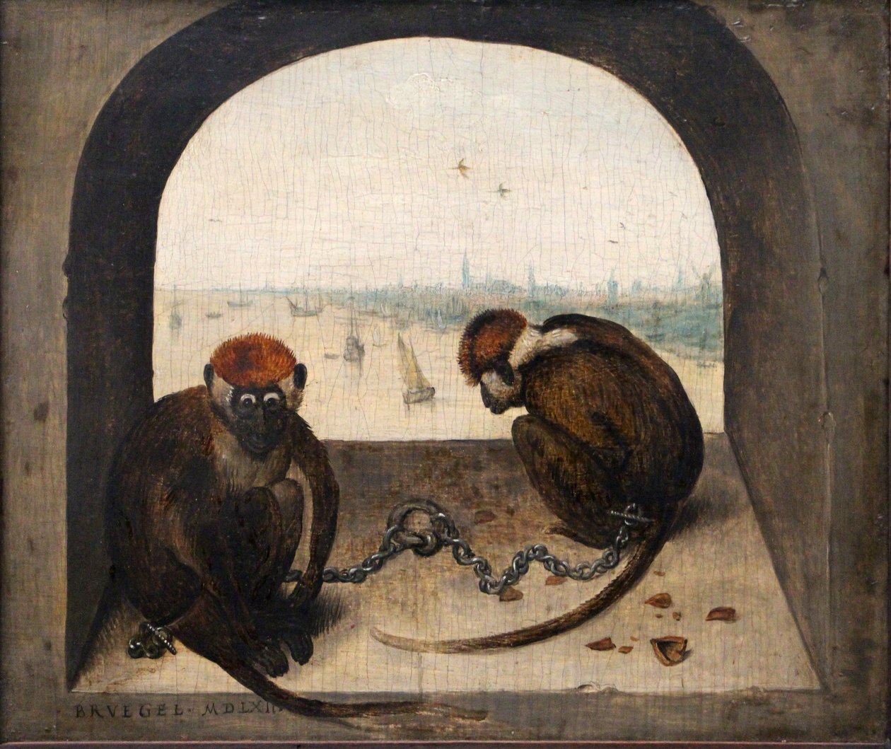 德语：Zwei angekettete Affen 两只被链子拴住的猴子 作者 彼得·布鲁格（Pieter Brueghel）