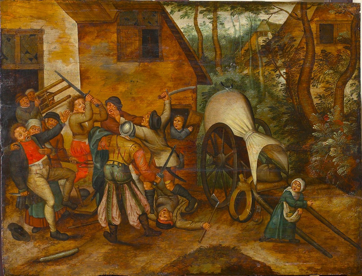 争吵的农民和士兵，16世纪末。 作者 彼得·布鲁格（Pieter Brueghel）
