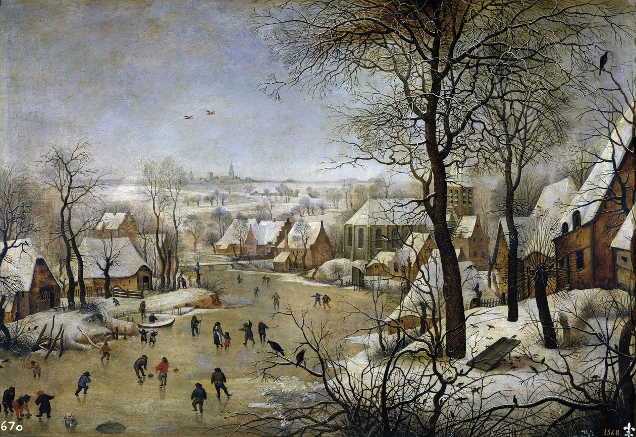 大约1601年的冬季景观与鸟陷阱 作者 彼得·布鲁格（Pieter Brueghel）
