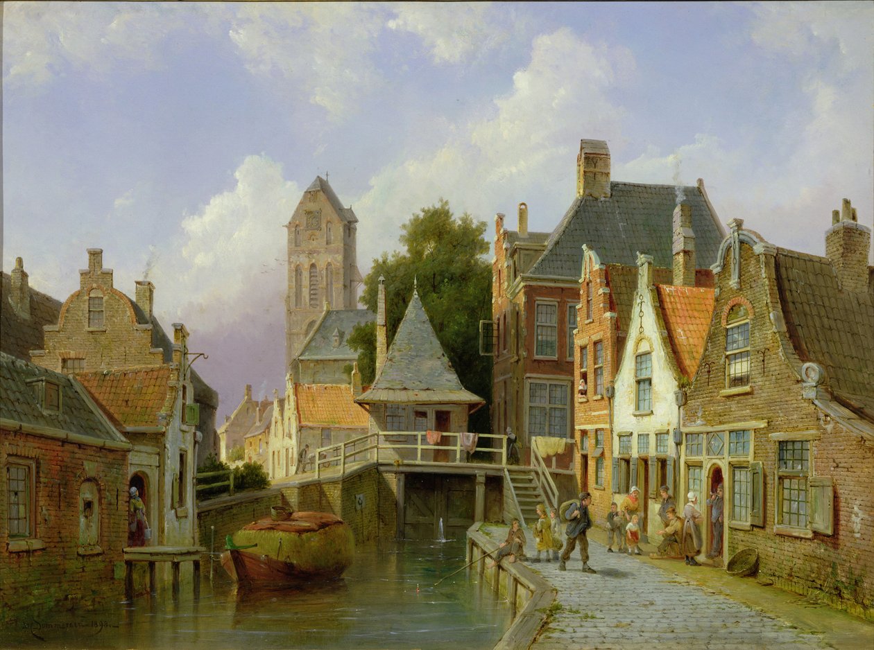 运河场景在荷兰，1898年 作者 彼得·克里斯蒂安（Pieter Christiaan Cornelis Dommelshuizen）