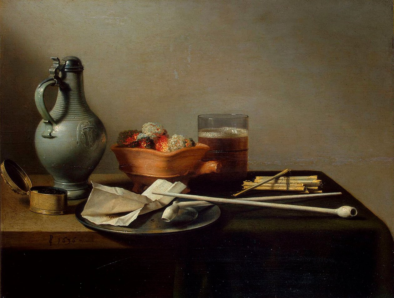 有粘土管的静物》，1636年。 作者 彼得·克拉斯