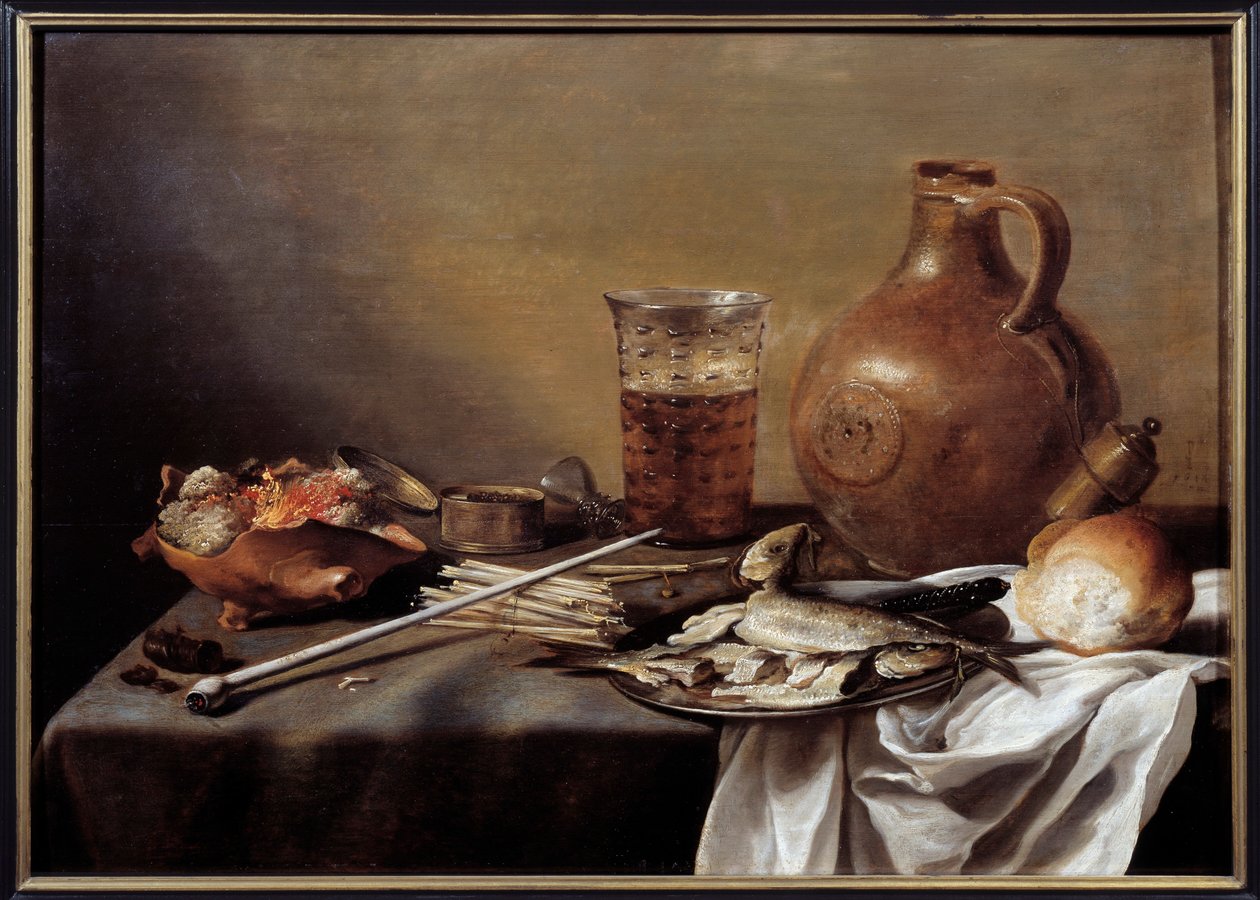 Pieter Claesz (1597-1661) 1644 年暗淡的鱼静物画。 0,59 x 0,82 m 南特，Musee des Beaux Arts 作者 彼得·克拉斯