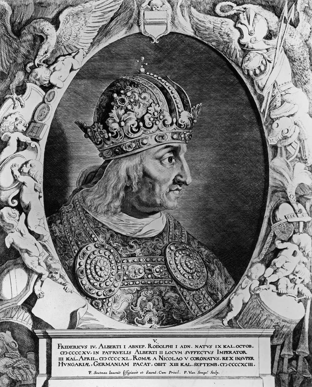 弗雷德里克四世（1415-1493），神圣罗马帝国皇帝的肖像，由Sompel，Pieter van（bc1600）雕刻 作者 彼得·克拉斯·索特曼