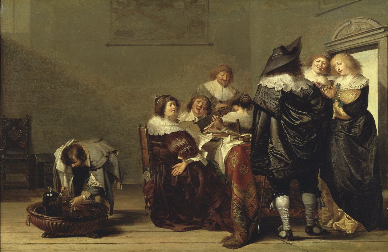 Une fete musicale - A Musical Party, by Codde, Pieter (1599-1678). Oil on wood. Dimension : 35,5x52,5 cm. Nationalmuseum Stockholm 作者 彼得·科德