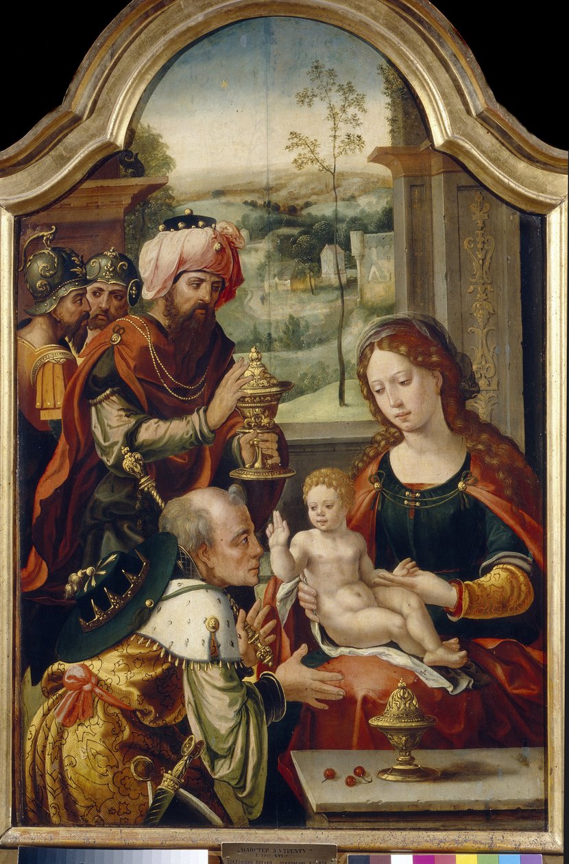 玛吉的崇拜老彼得-科克-凡-艾尔斯特（Pieter Coecke van Aelst the Elder，1502-1555 年）的木板油画，16 世纪上半叶。佛兰德原始艺术。国家美术馆，利沃夫（乌克兰）。 作者 彼得·科克·范·阿尔斯特