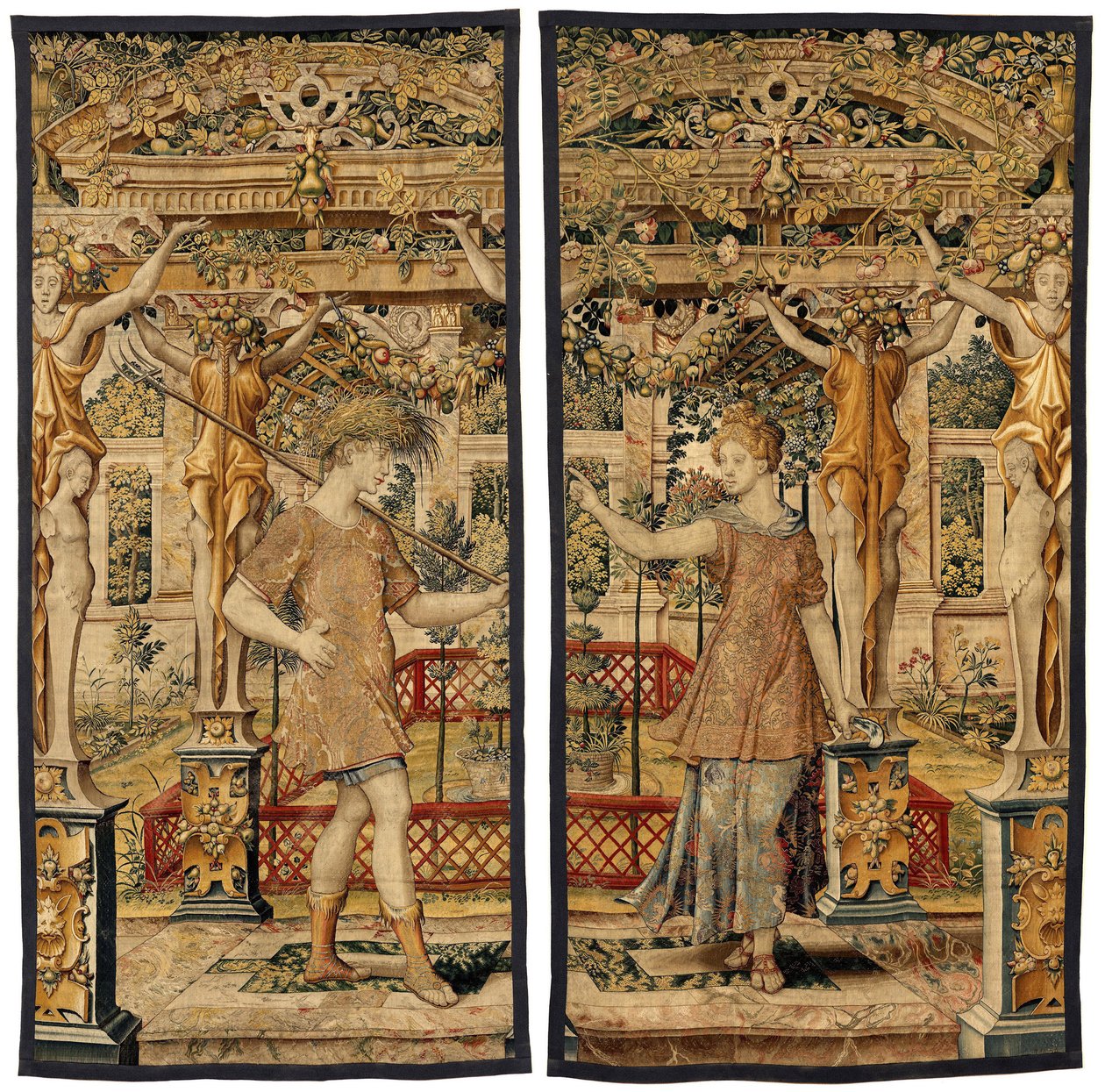 Vertumnus 和 Pomona：Vertumnus 转变为农民，约 1550 年（黄金、羊毛和丝绸） 作者 彼得·科克·范·阿尔斯特