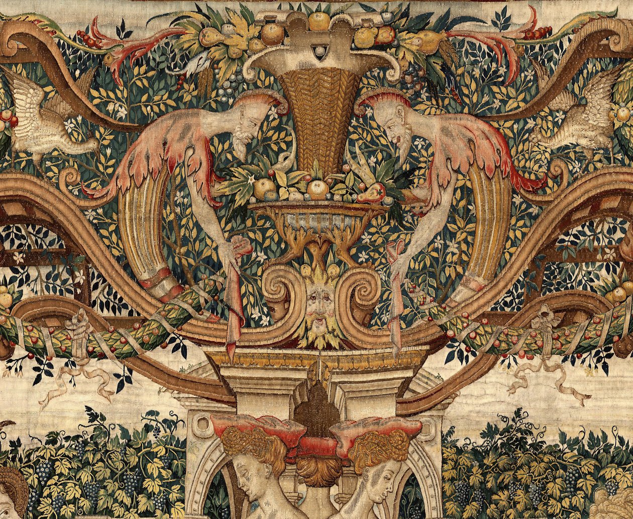 Vertumnus 和 Pomona：变身为修枝剪的 Vertumnus，约 1550 年（金、羊毛和丝绸） 作者 彼得·科克·范·阿尔斯特