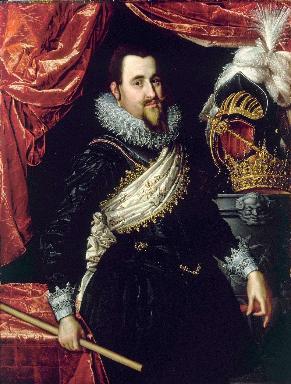 丹麦国王克里斯蒂安四世（1577-1648 年）的肖像。彼得-伊萨克斯（Pieter Isaacsz，1569-1625 年）约 1615 年的画作。 弗雷德里克斯堡槽。丹麦。 作者 彼得·弗朗斯（Pieter Fransz）。以撒