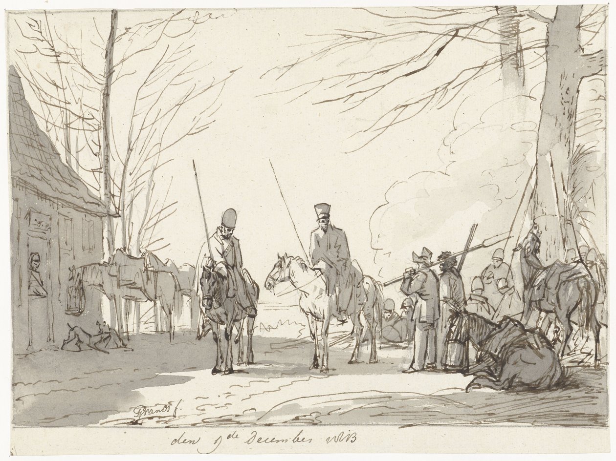哥萨克宿营地，1813 年 12 月 9 日 作者 Pieter Gerardus van Os（艺术家签名）