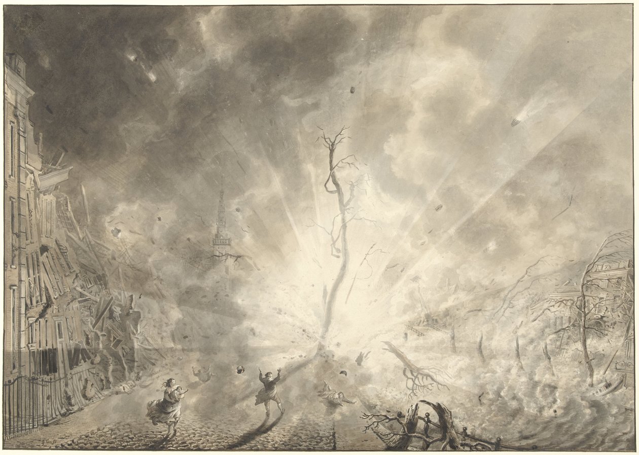1807 年 1 月 12 日莱顿火药灾难 作者 Pieter Gerardus van Os（艺术家签名）