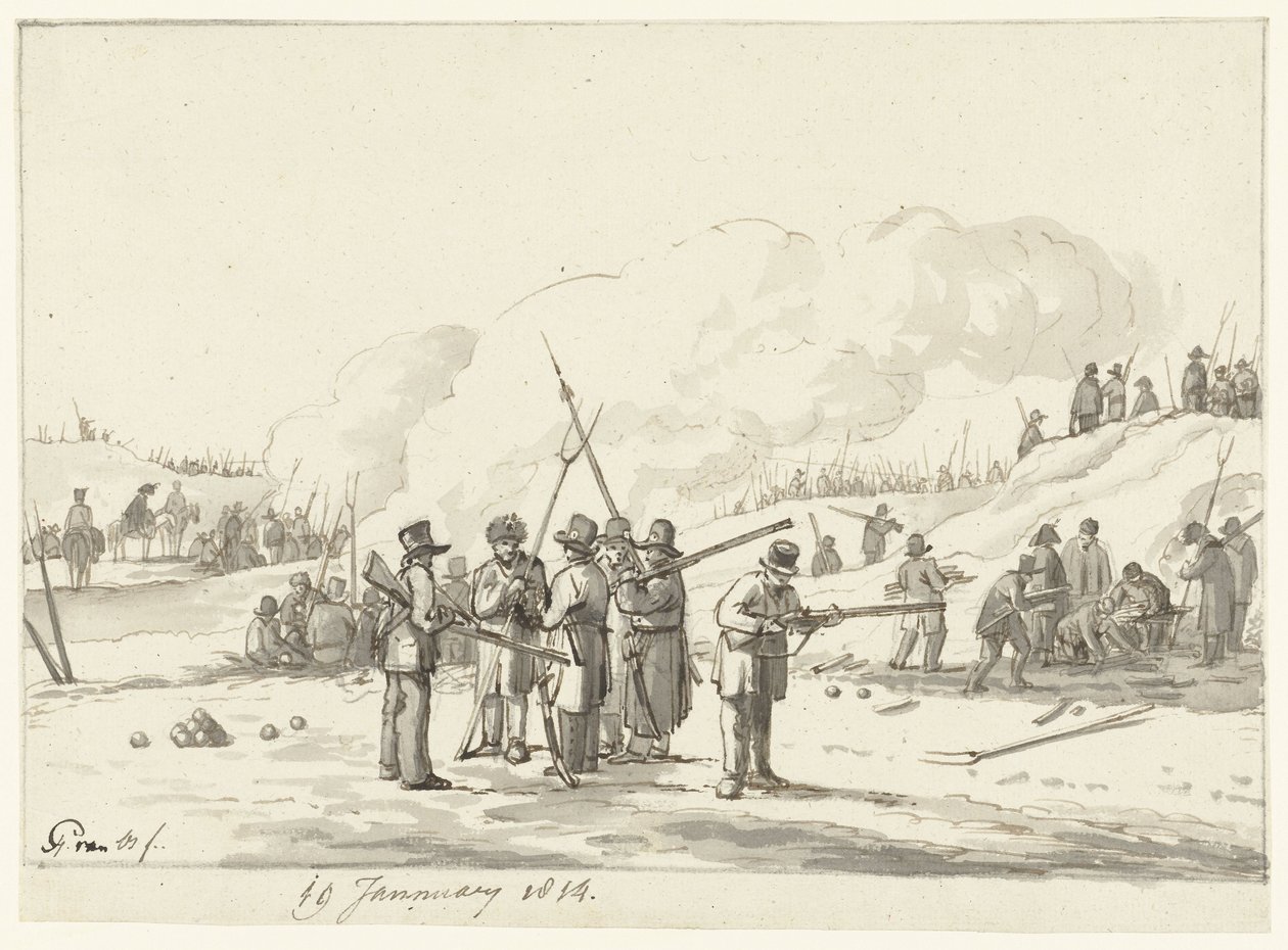 北荷兰沙丘上的市民营地，1814 年 1 月 19 日 作者 Pieter Gerardus van Os（艺术家签名）