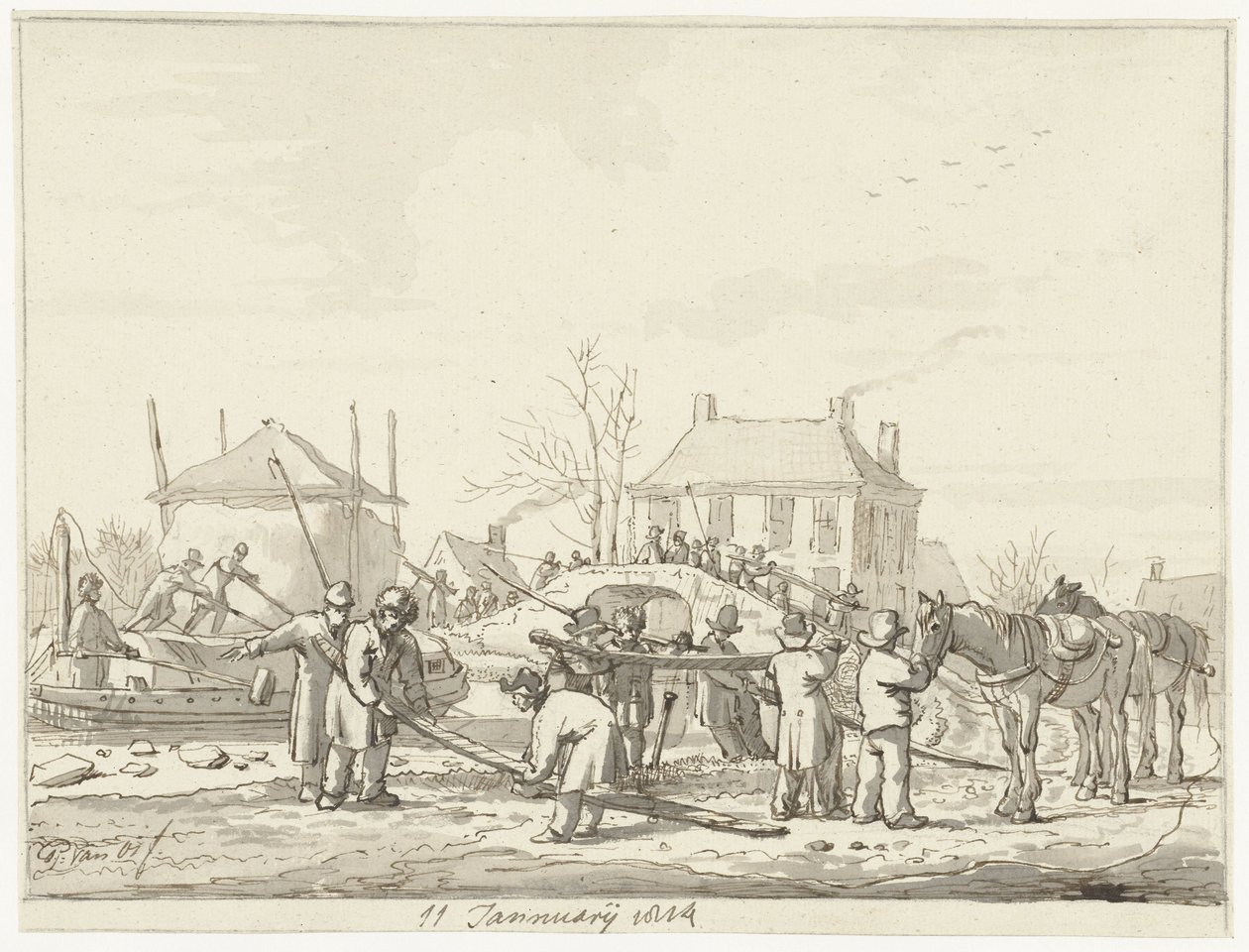 Naarden 的 Karnemelksloot，1814 年 1 月 11 日 作者 Pieter Gerardus van Os（艺术家签名）