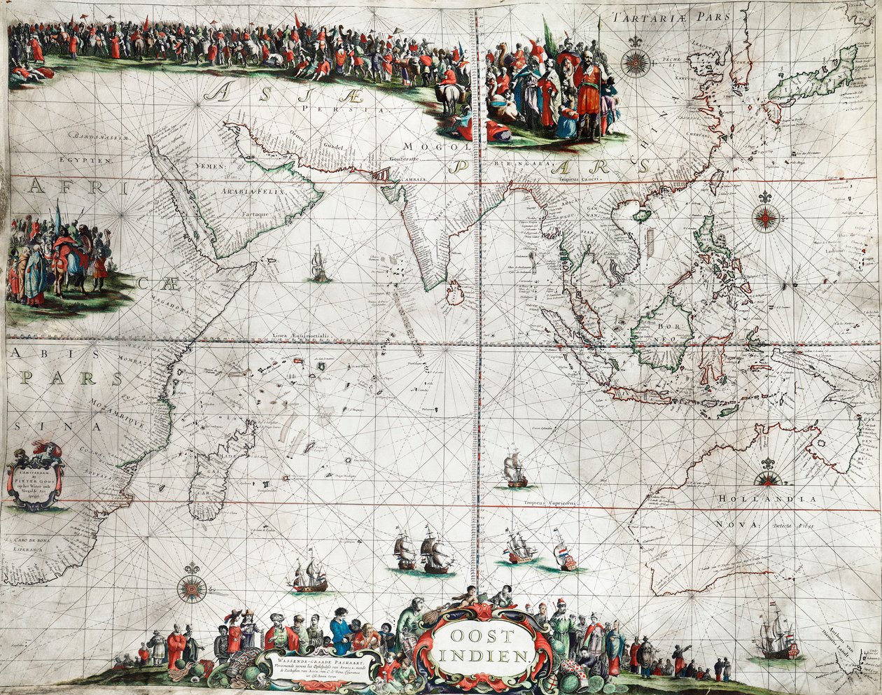 东印度群岛地图，约 1666 年（彩色版画） 作者 彼得·古斯（Pieter Goos）