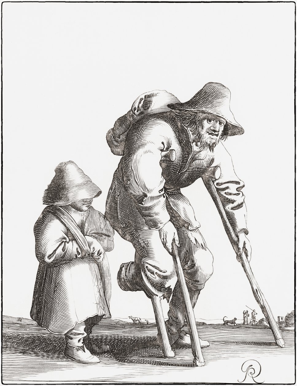 带着孩子的瘸腿乞丐（雕刻） 作者 Pieter Jansz（后）Quast
