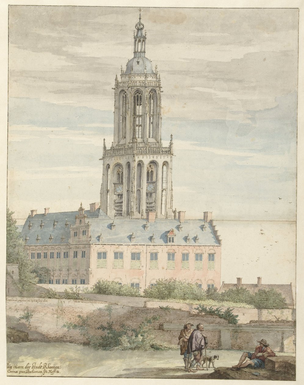 莱嫩选帝侯弗雷德里克五世宫殿和 Sint-Cunerakerk 景观 作者 彼得·詹斯·塞伦丹（Pieter Jansz Saenredam）